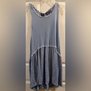 POL Light Blue Lace-Trim Tiered Tank Tunic